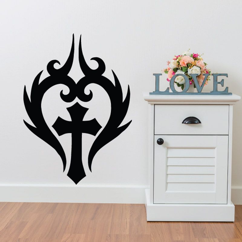 Image of Heart around Cross Decal