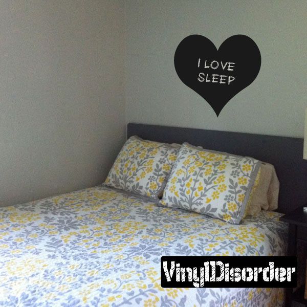 Chalkboard heart wall decal with text 'I LOVE SLEEP'
