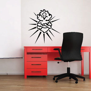 Heart and cross wall decal in black