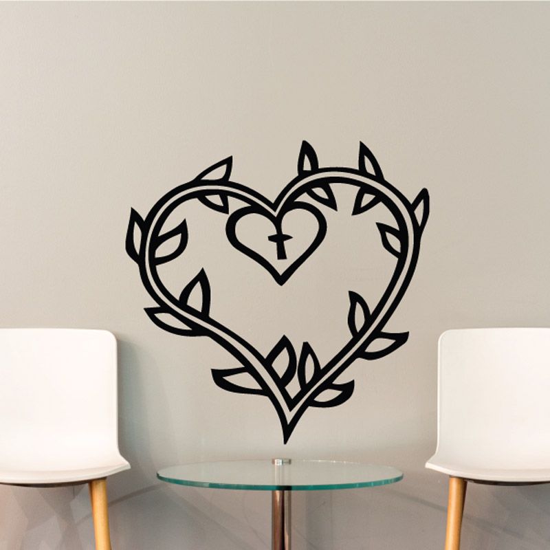 Heart-shaped vine decal with small cross in center