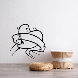 Heart and scroll banner wall decal, black line art