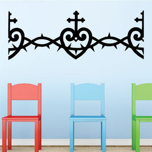 Black heart with cross and thorn border decal