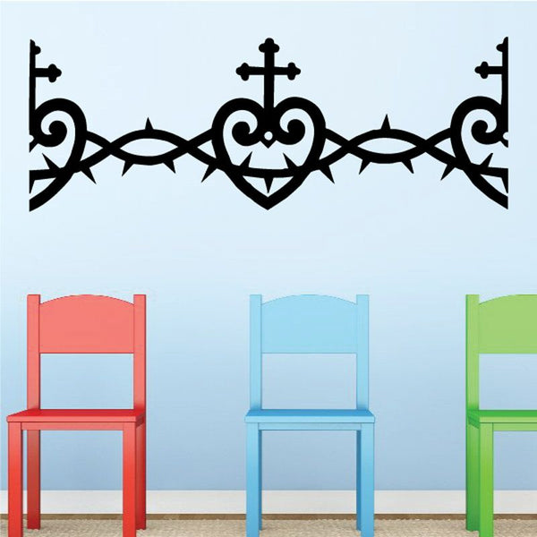 Black heart with cross and thorn border decal