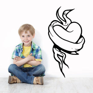 Heart with scroll decal with black outline and ribbon swirl design