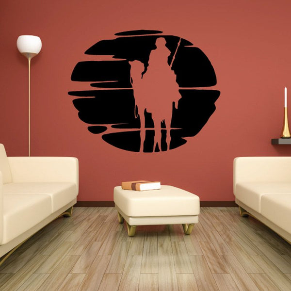 Camel and sun wall decal with dark silhouette