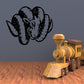 Ram head wall decal with heavily curled black horns and detailed face