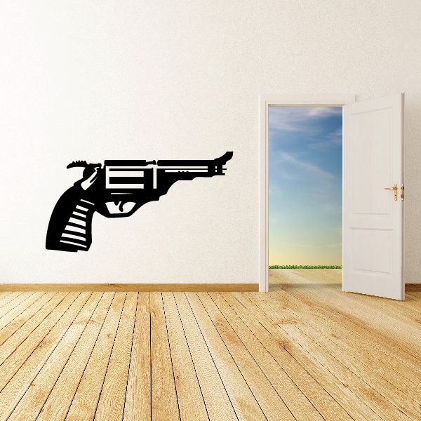 Black revolver graphic wall decal with bold shading and detailed barrel