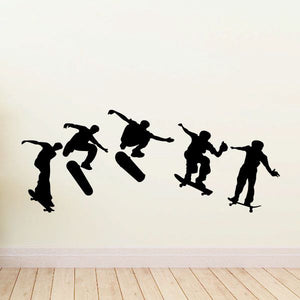 Black skateboard trick decal set with multiple heel-flip silhouettes