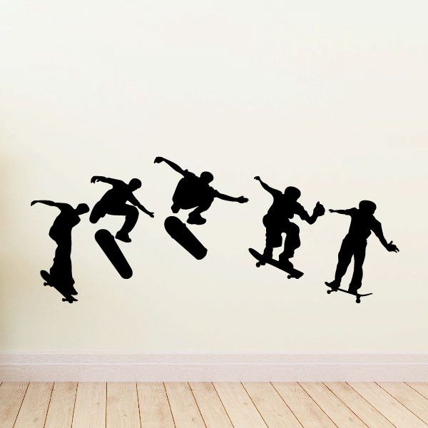 Black skateboard trick decal set with multiple heel-flip silhouettes