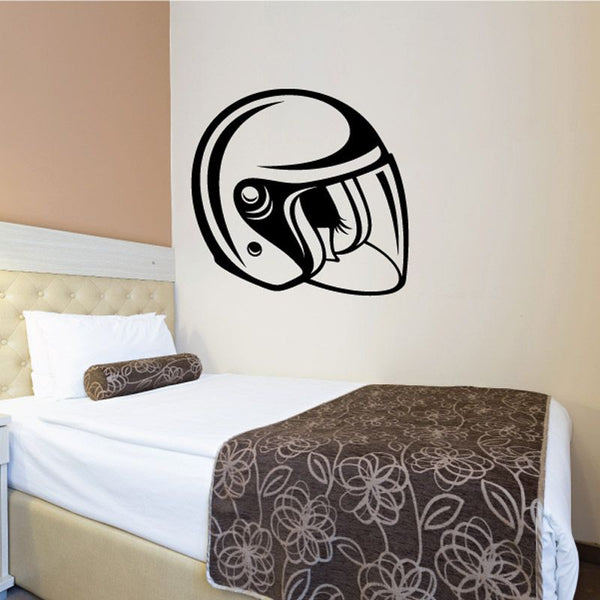 Helmet with visor decal wall sticker, black and white graphic