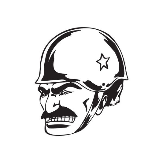 Image of Helmeted Soldier with Mustache Decal