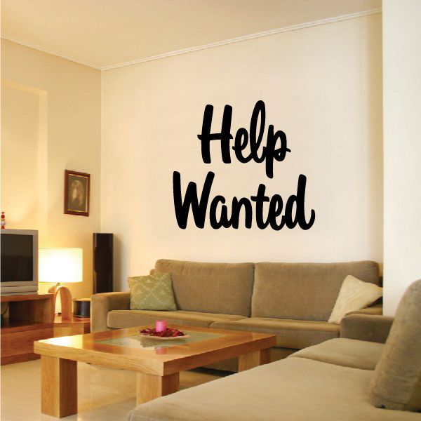 Help Wanted wall decal with bold black lettering on vinyl