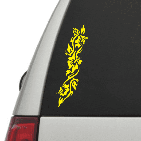 Hibiscus floral leaf wall decal, yellow vine with hibiscus flowers