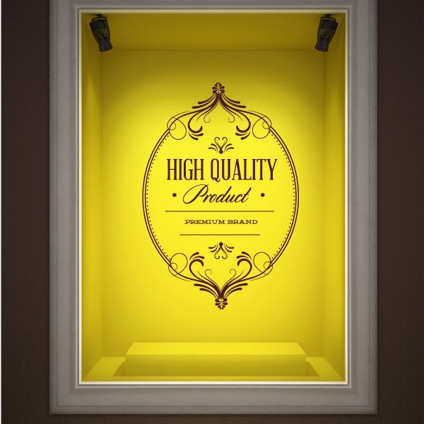 Vinyl wall decal: ornate circular emblem with 'HIGH QUALITY Product PREMIUM BRAND' text