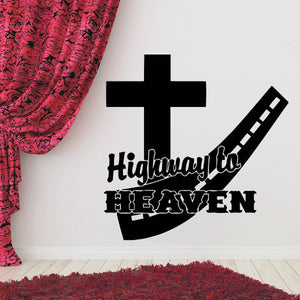Black cross and 'Highway to Heaven' text wall decal, arched design