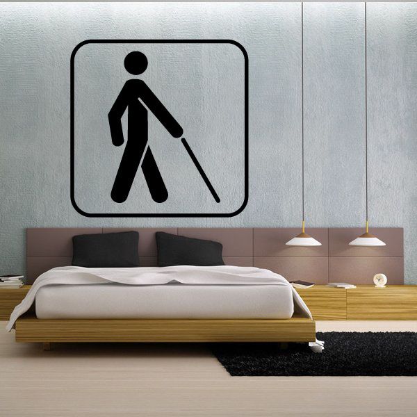 Square hiking stick sign decal with black hiker walking icon