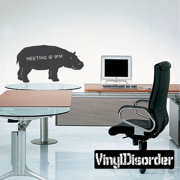 Smiling hippo chalkboard wall decal with "MEETING @ 1PM" text