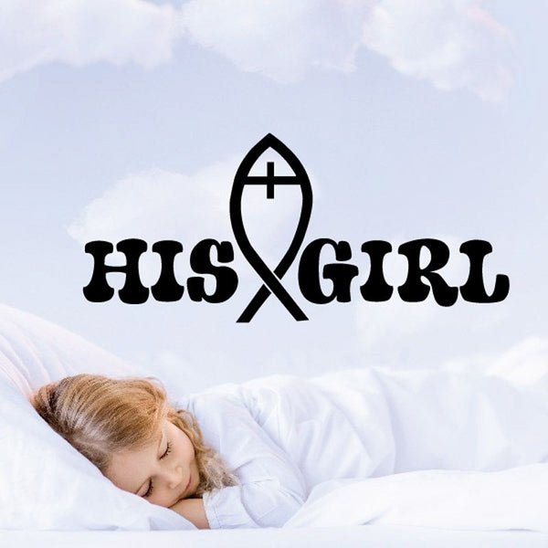 Black vinyl wall decal with 'His Girl' text and ribbon emblem
