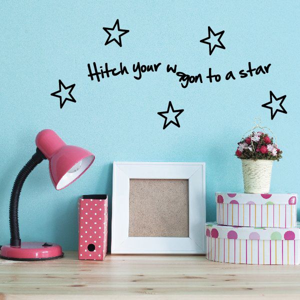 Wall decal: 'Hitch your wagon to a star' with outline stars