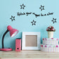 Wall decal: 'Hitch your wagon to a star' with outline stars
