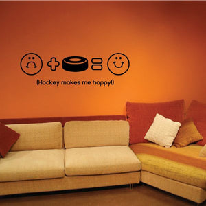 Hockey quote wall decal with goalie, puck, and stick icons