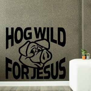 Black pig face wall decal with text 'Hog wild for Jesus'