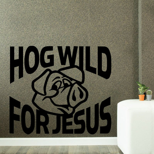 Black pig face wall decal with text 'Hog wild for Jesus'