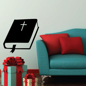 Bible decal: black open book with white cross symbol