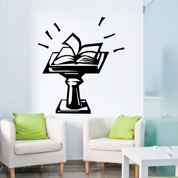 Bible podium decal with open book and rays, black outline