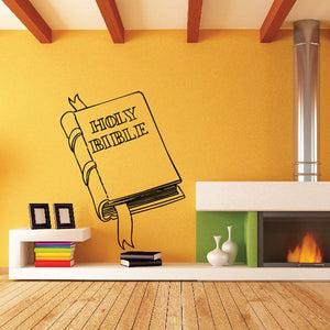 Holy Bible outline decal featuring an open book sketch with HOLY BIBLE lettering