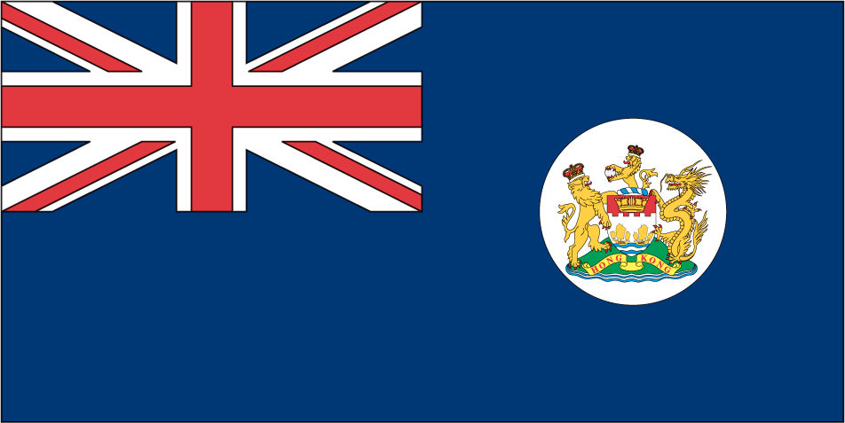Hong Kong flag sticker with blue background, Union Jack canton, and round emblem