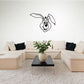 Rabbit wall decal with cartoon face and long ears, black outline on white