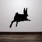 Black hopping rabbit decal silhouette, side view with raised ears