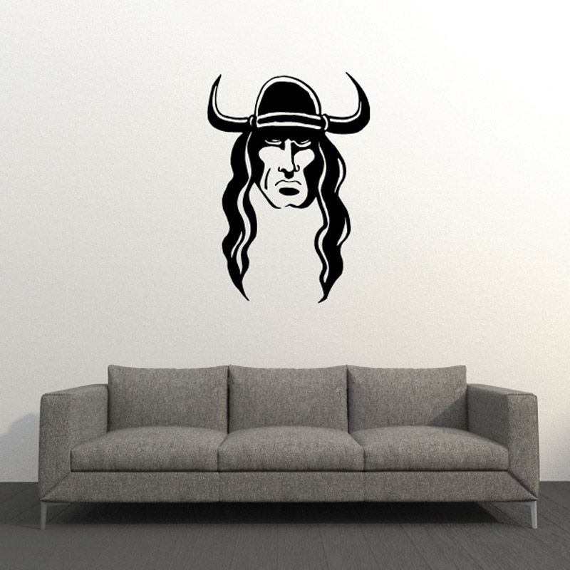 Horned warrior helmet decal with black horned helmet and face illustration