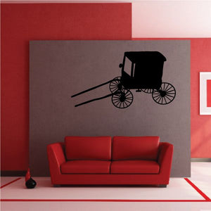 Horse and carriage wall decal: black vinyl carriage with wheels and reins.