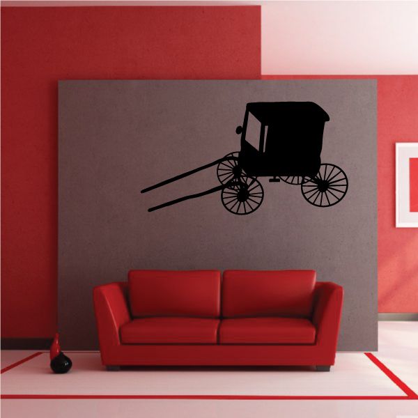 Horse and carriage wall decal: black vinyl carriage with wheels and reins.