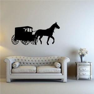 Black horse and carriage wall decal silhouette on wall