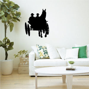 Black horse and carriage wall vinyl decal silhouette, two-wheeled carriage with rider