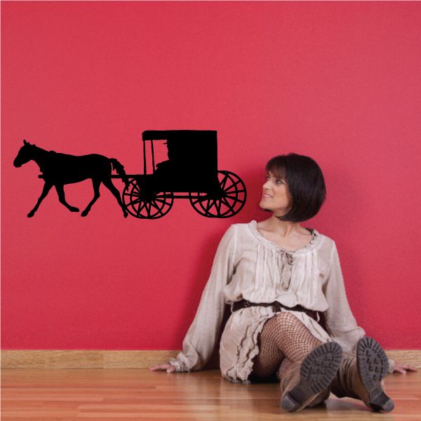 Horse and carriage wall decal vinyl with black horse and coach silhouette
