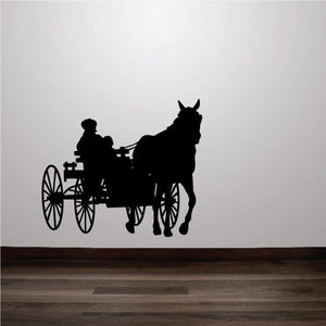 Horse and carriage wall decal, black silhouette with horse and carriage team