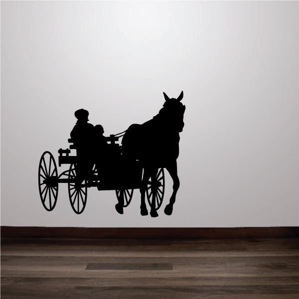 Horse and carriage wall decal, black silhouette with horse and carriage team