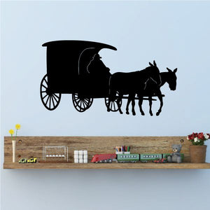 Black horse-drawn carriage wall decal with horse and wagon silhouette