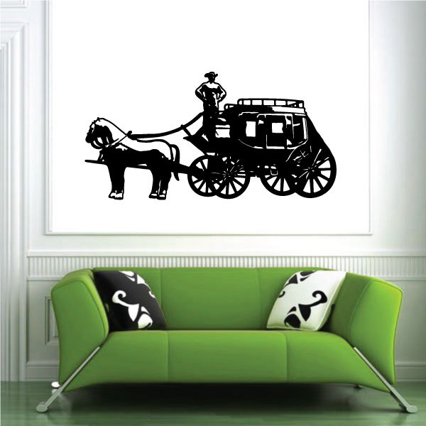 Horse and carriage wall decal with black vinyl silhouette