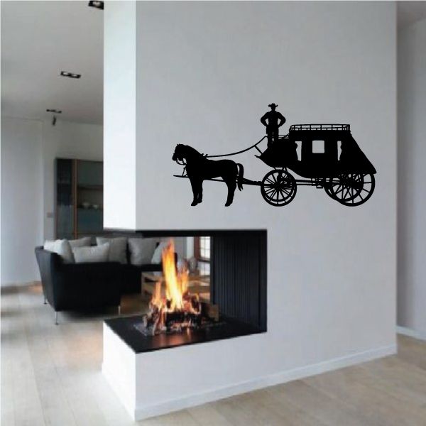 Horse-drawn carriage wall decal, black vinyl silhouette of a coach and horse