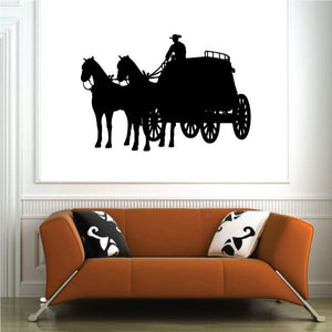 Horse and carriage wall decal, black silhouette on vinyl