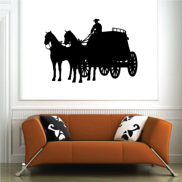 Horse and carriage wall decal, black silhouette on vinyl