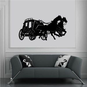 Black horse and carriage wall decal in silhouette, decorative vinyl sticker