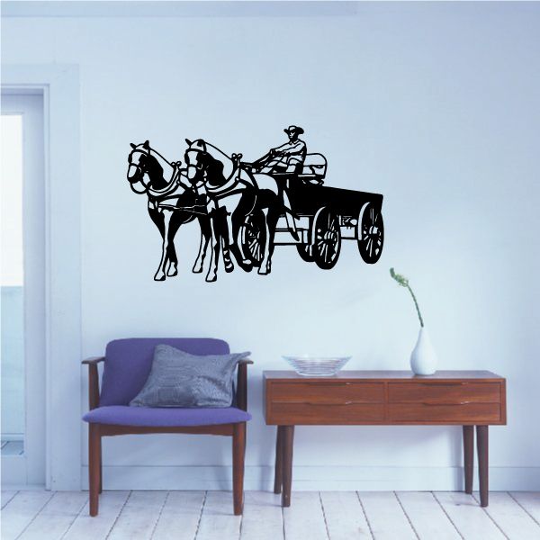 Horse and carriage wall decal, black vinyl silhouette of coach and horses