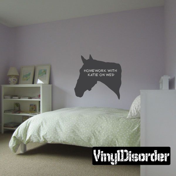Horse head chalkboard decal with handwritten-style message on banner