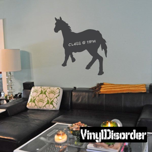 Horse chalkboard decal: dark horse silhouette with 'Class @ 11PM' text